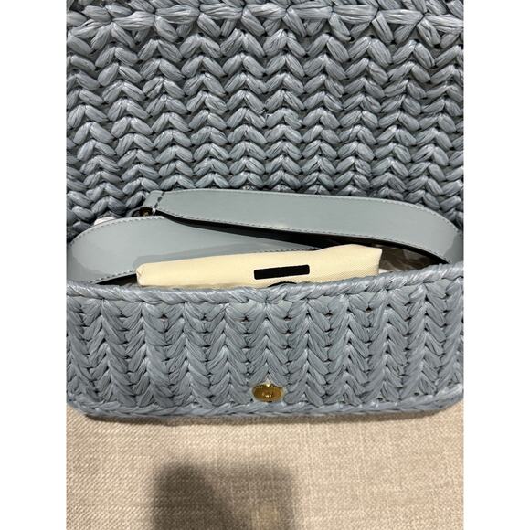 Fendi Iconic Medium Baguette Bag Light Blue Raffia Interlace Leather – NWT - Picture 9 of 10